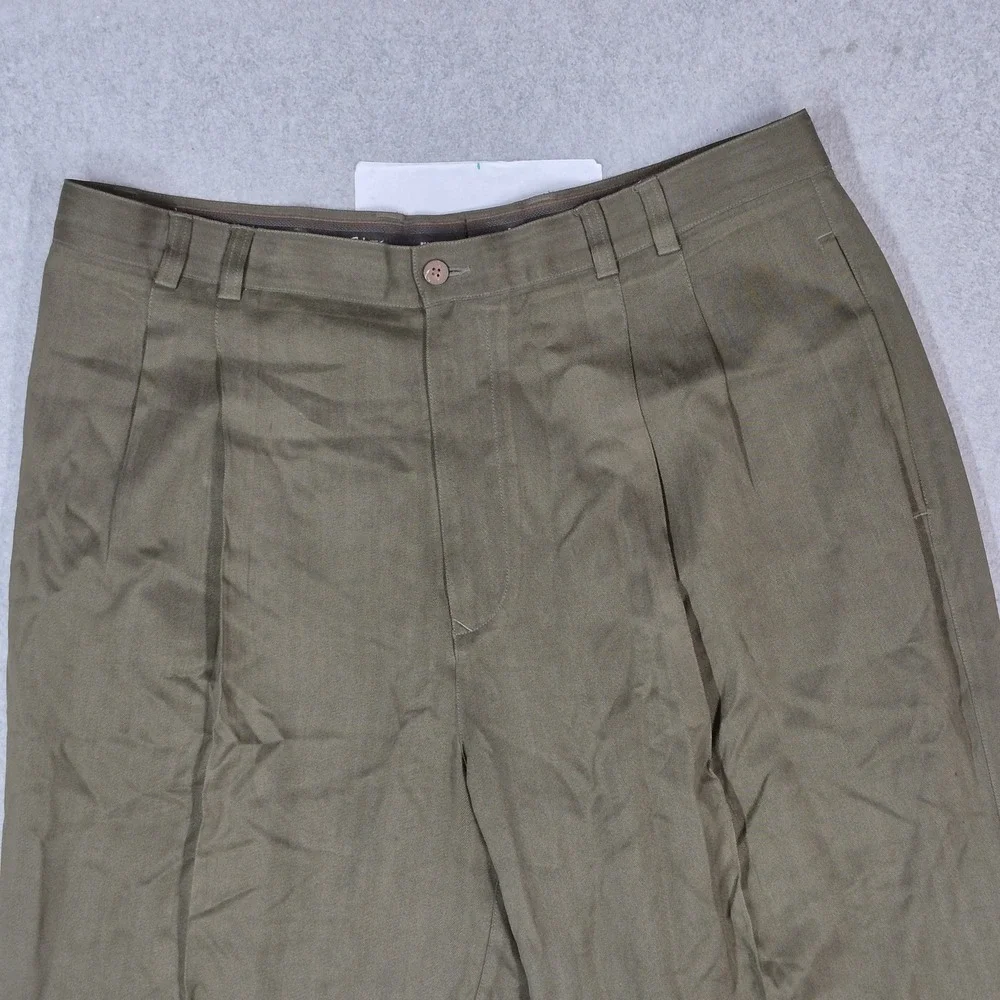 Tommy Bahama Men Pants 38 Green Dress 100% Silk Pleated Straight 28